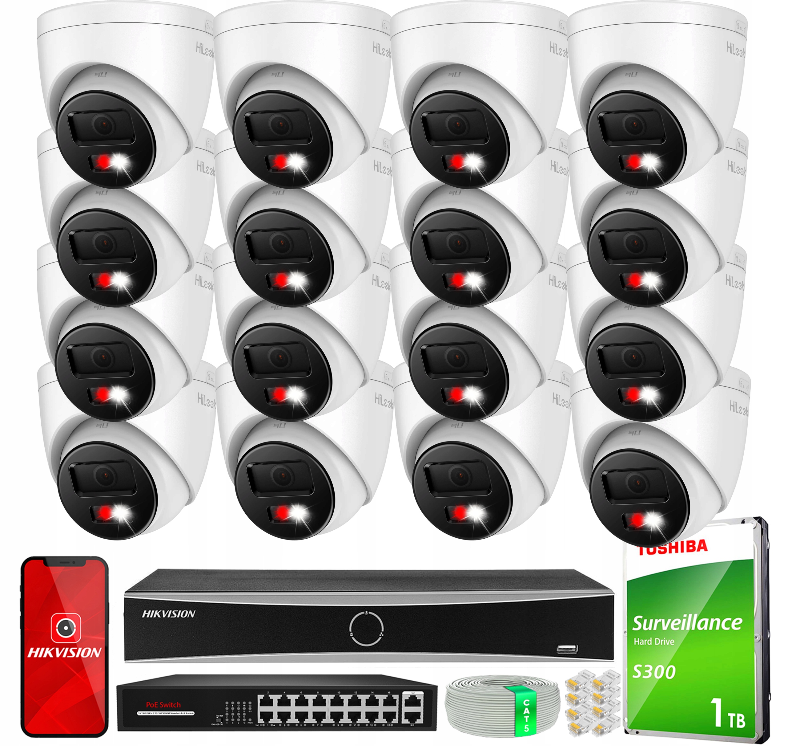 Sada monitorování Ip 8MPx 16 venkovních kamer 4K HiLook od společnosti Hikvision PoE