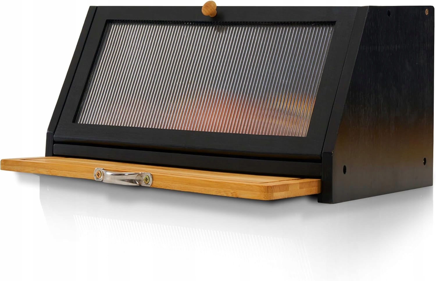 Čierny bambusový chlebník s doskou na krájanie 39x25x20 cm