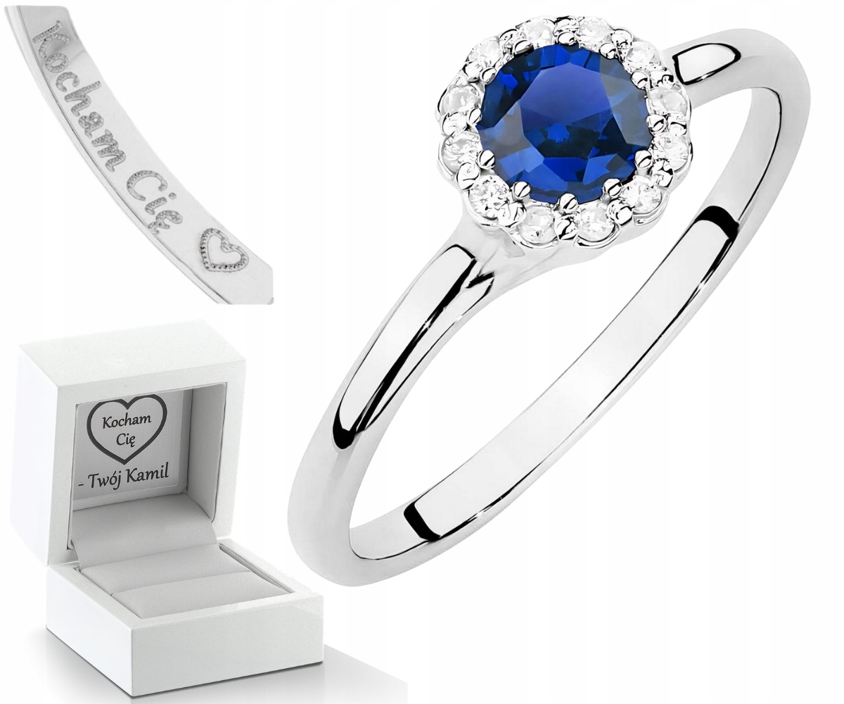 Zlatý Prstýnek Brilianty Safír Bílé Zlato Gravírování 585 Dárek