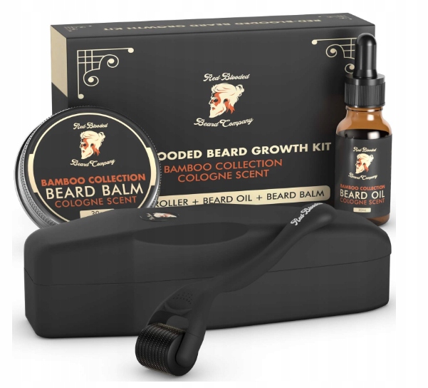 Sada na vousy Red-Blooded Roller Váleček na růst vousů Olej Balzám