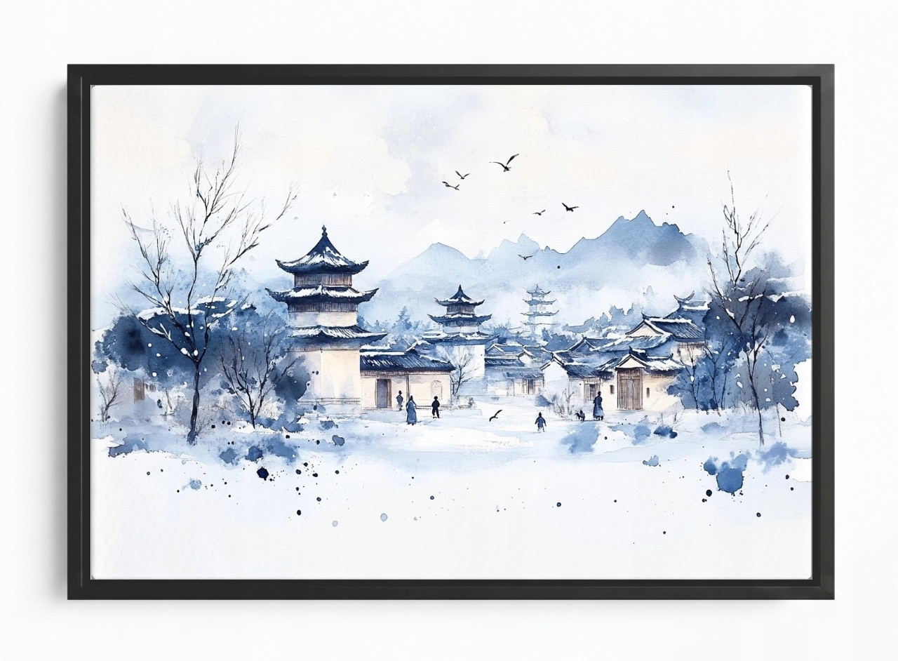 Obraz Rám Americká Krabička Grafika Asie Čína Městečko Pagoda Zima 120x80