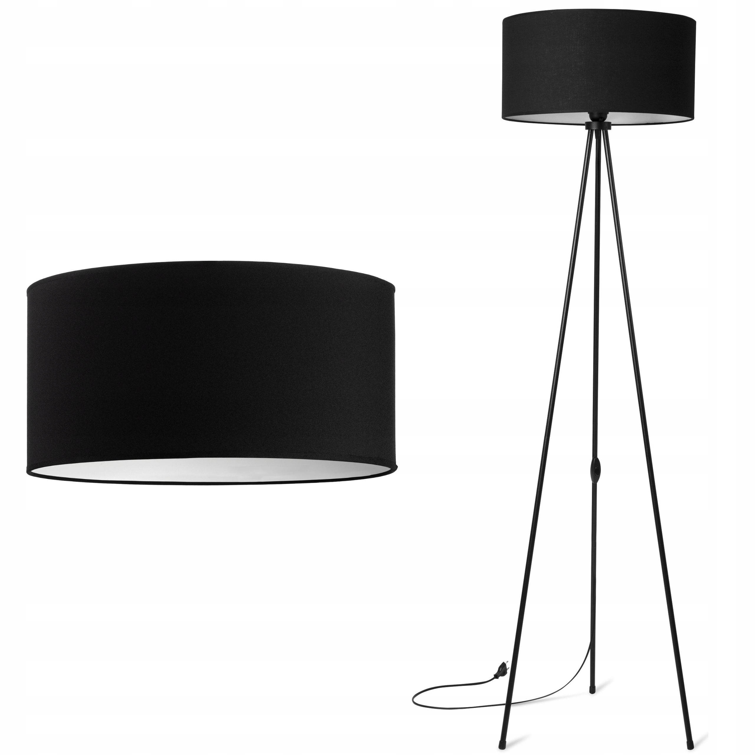 Lampa stojąca podłogowa Trójnóg Metalowy Abażur czarny
