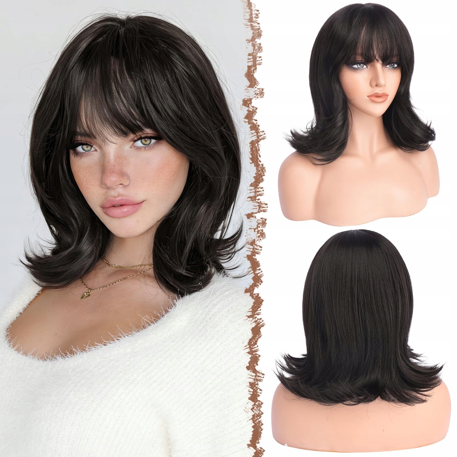 Feshfen Paruka Bob s hřívou vlnitá Krátká Tmavě hnědá Syntetická