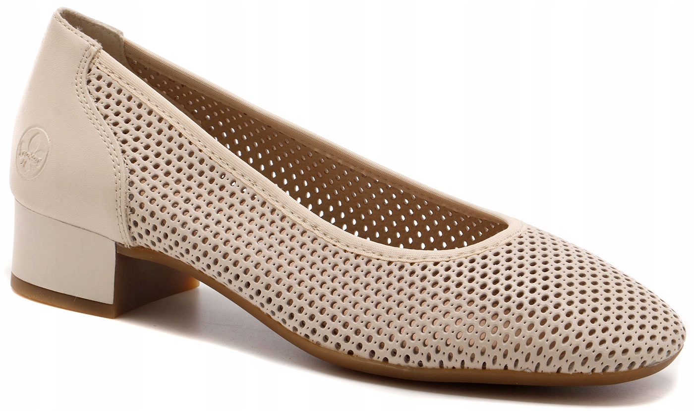 Rieker 43459-60 Czółenka damskie skórzane perforowane beżowy R37