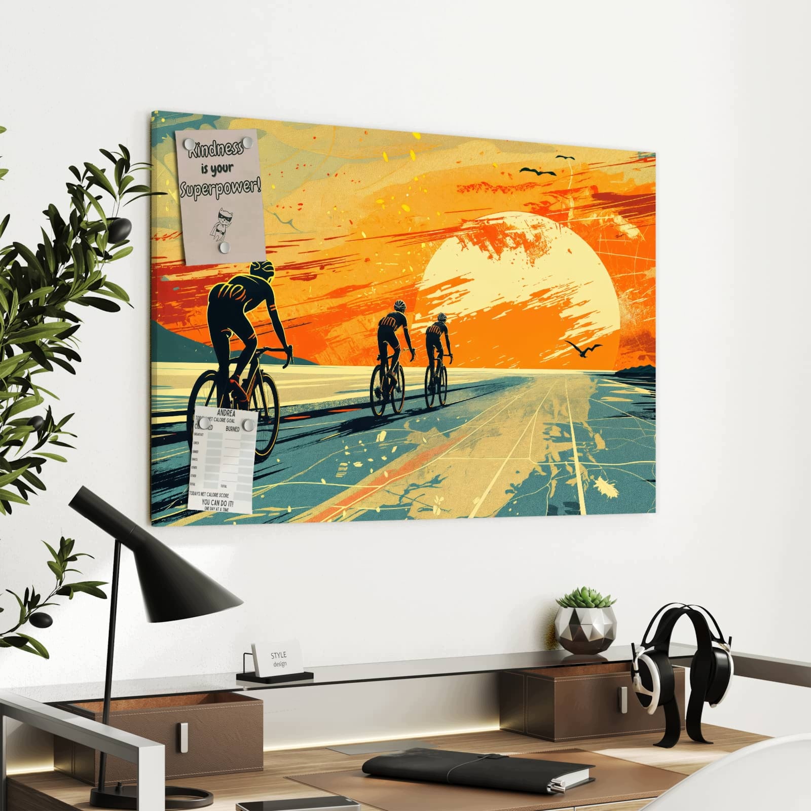 Magnetická tabule Rowerzysta Západ slunce 90 × 60 cm