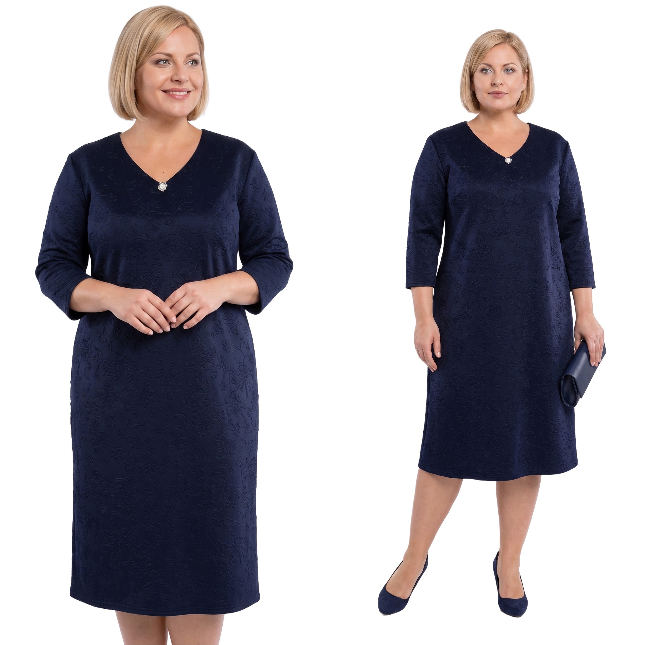 Tmavě modrá šaty s vyraženými květy plus size velikost 52/54