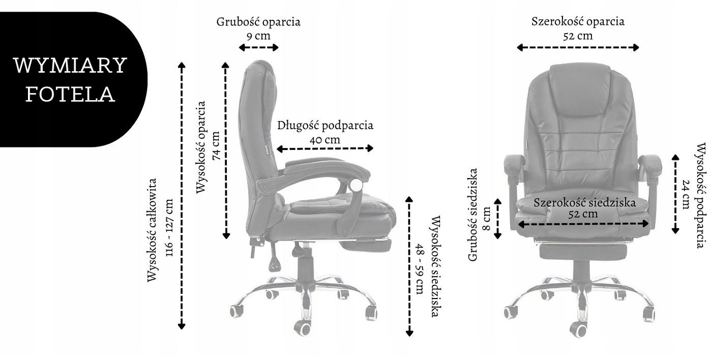 Fotel biurowy obrotowy Elgo masaż podnóżek kremowy Maksymalna wysokość siedziska 59 cm