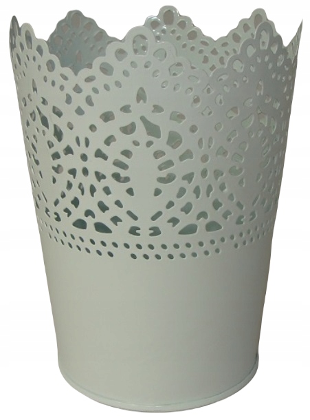 OSŁONKA WIADERKO BIAŁE METALOWE KORONKA AŻUR 13 CM