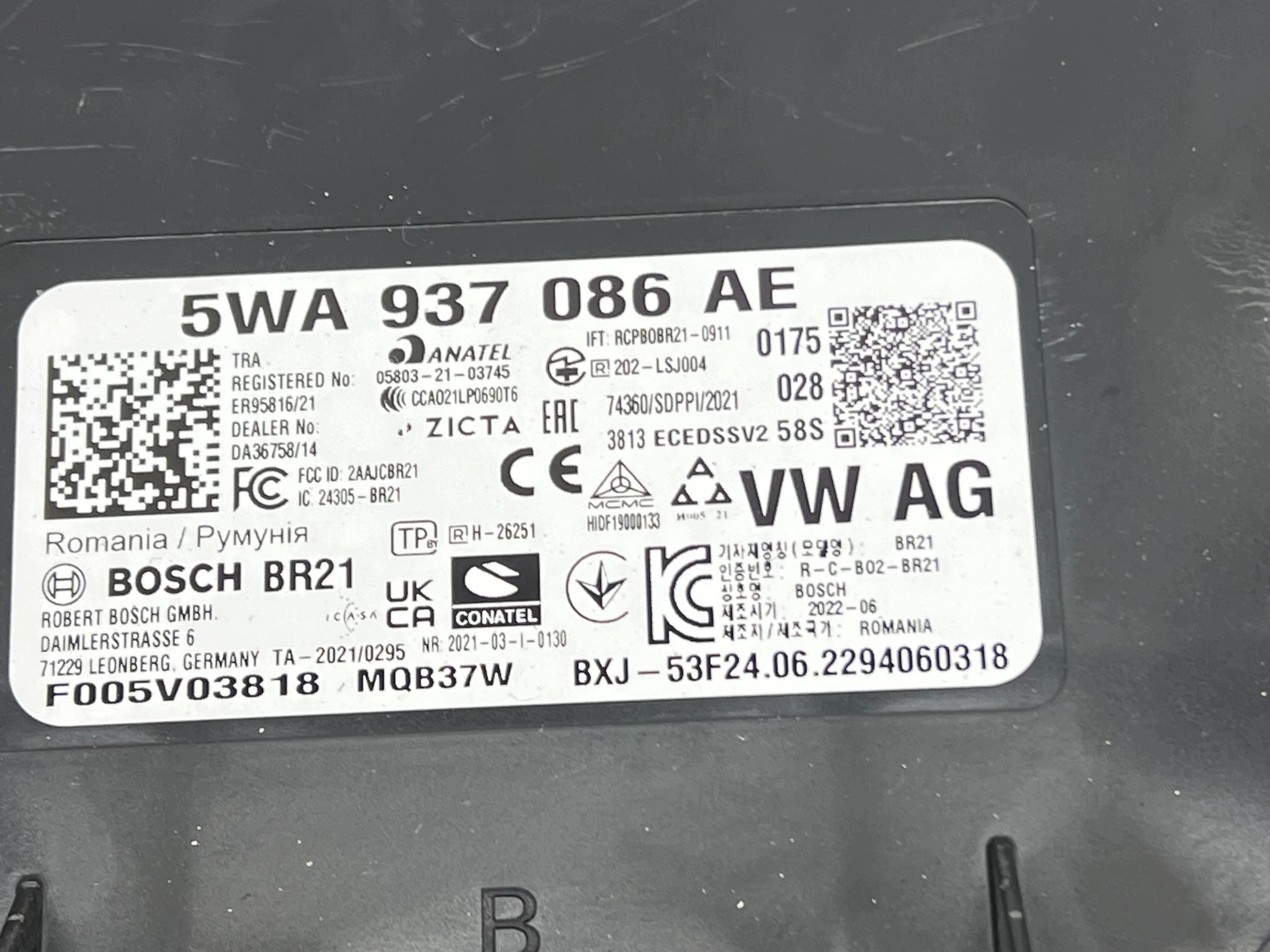 unité commande confort unité de commande électronique uce BR21 VW GOLF VIII AUDI A3 8Y 5WA937086AE