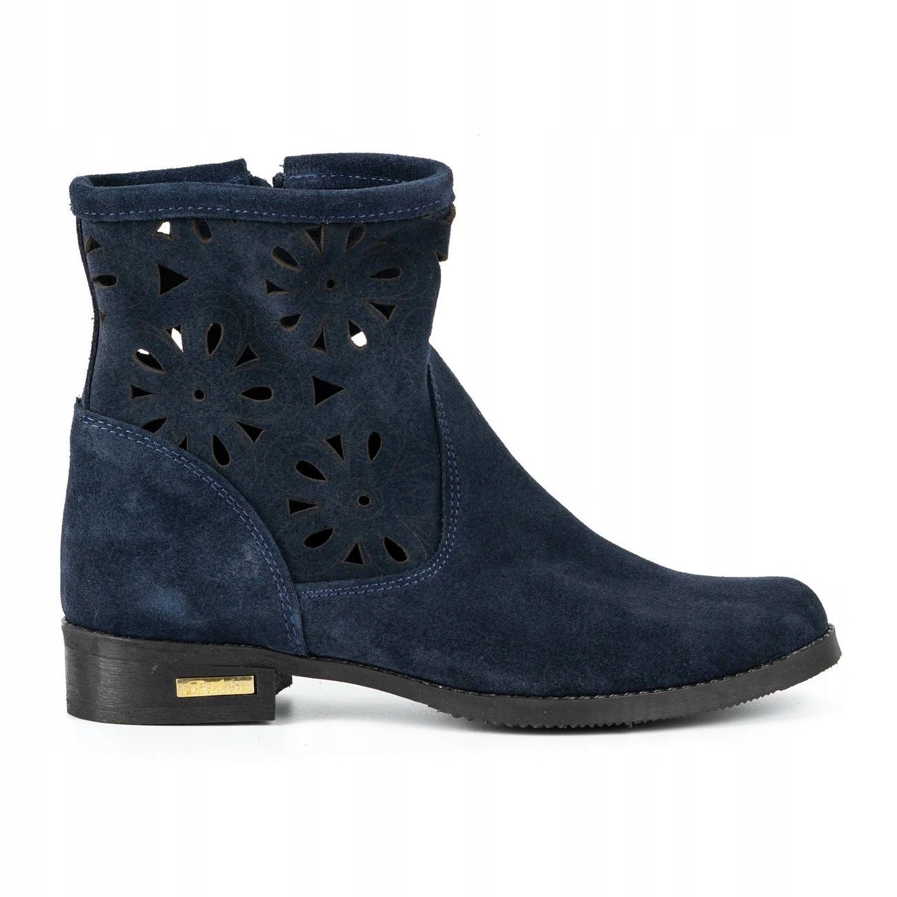 Pohodlné kotníkové boty s ažurovým vzorem ve stylu boho kožené Alice tmavě modré 37