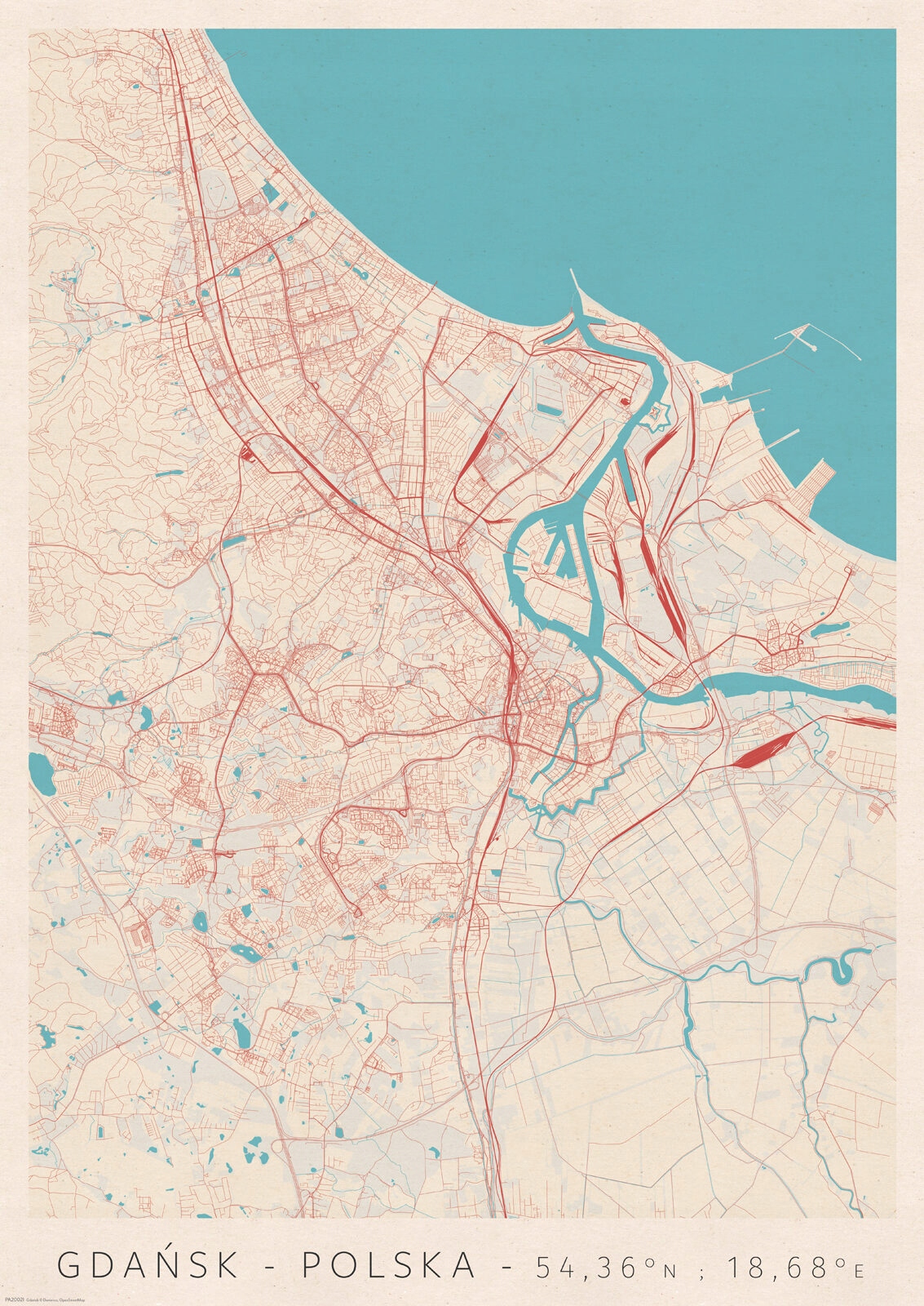 

Gdańsk Mapa Miasta plakat A2 42x59,4 cm
