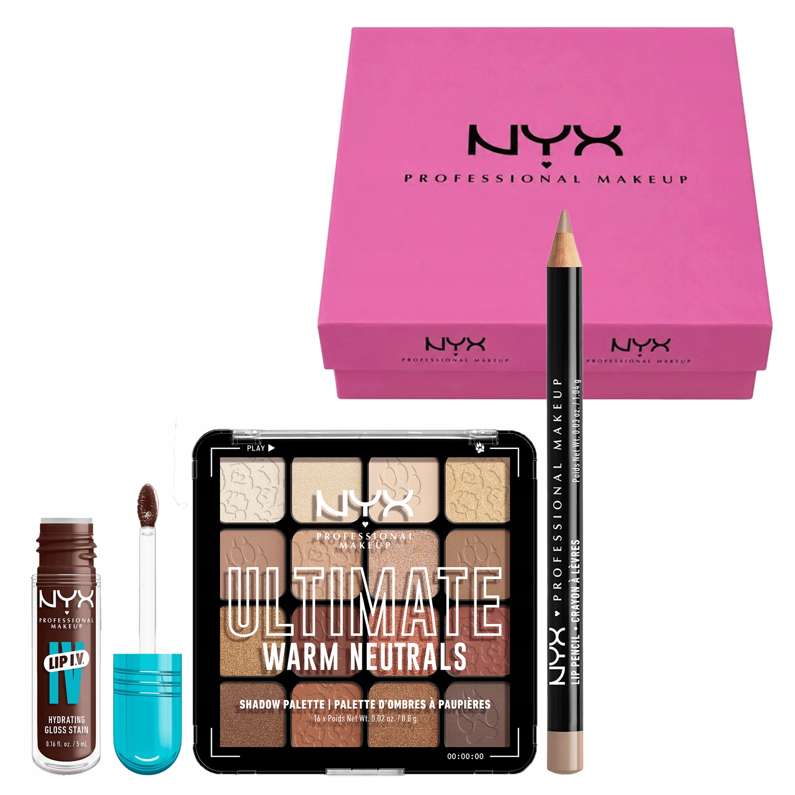 Zestaw Nyx Paleta Cieni Błyszczyk Lip IV 06 Konturówka Nude Truffle