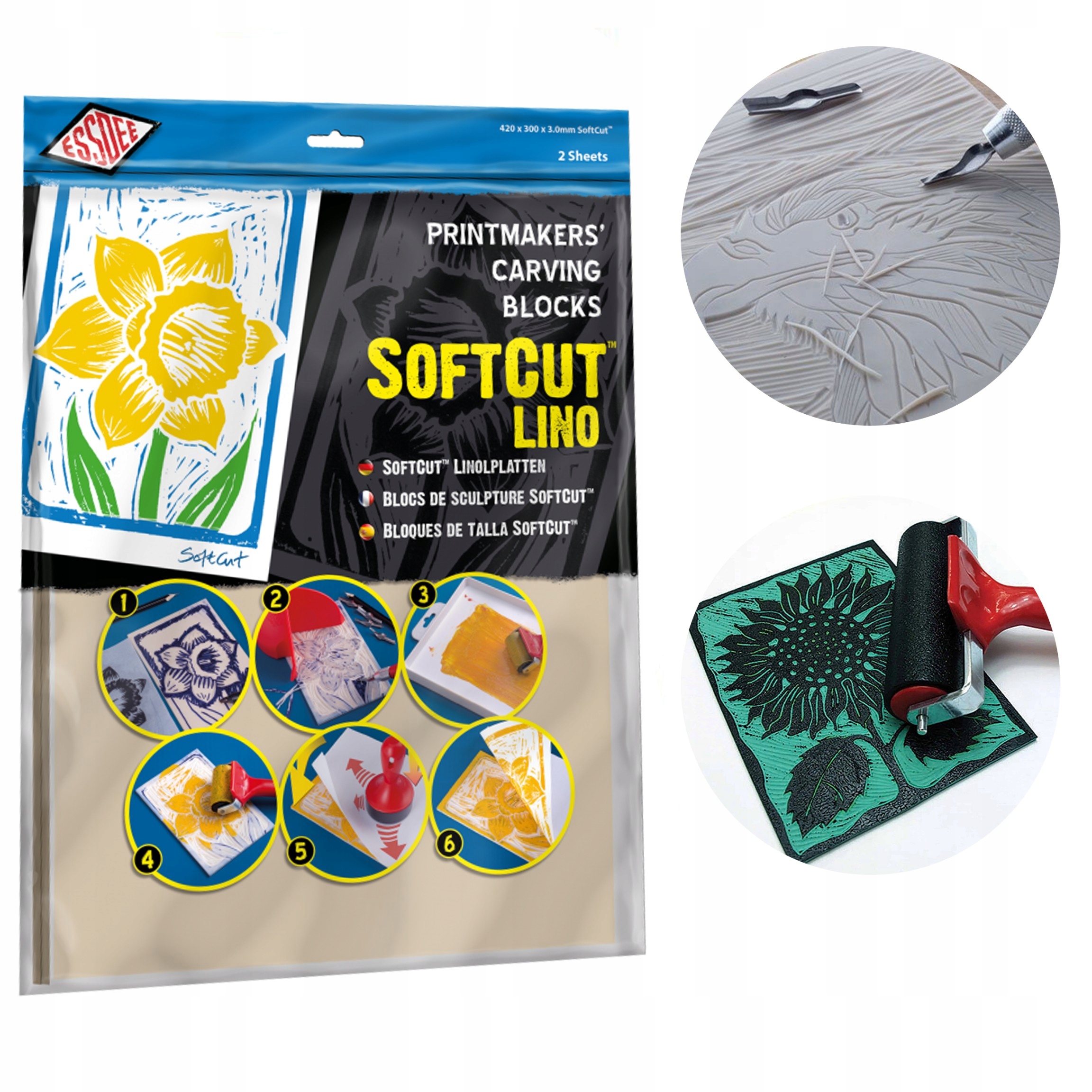 Linoleum Měkká destička na linoryt 2ks Essdee SoftCut Krémová ecru 42x30cm