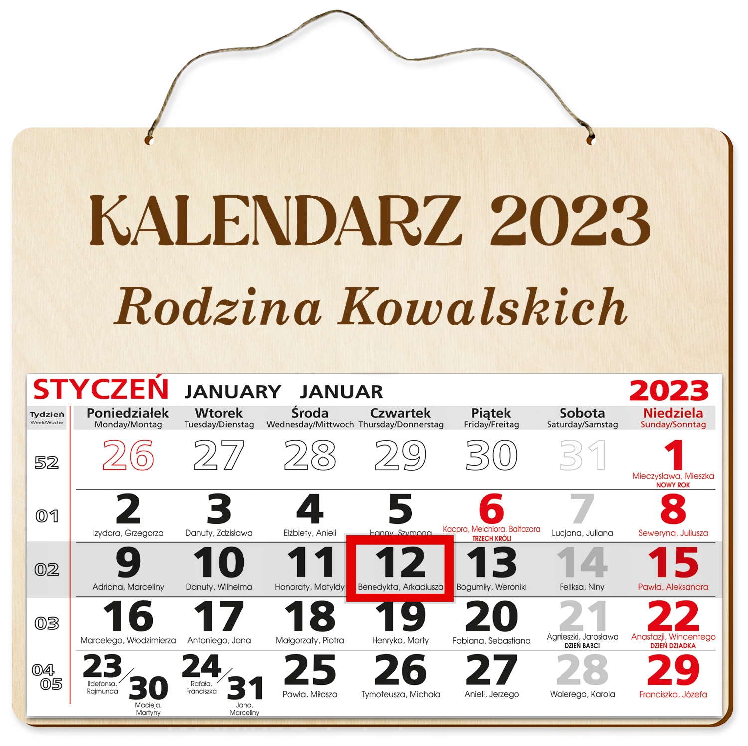 

Drewniany Kalendarz 2023 Ścienny Na Ścianę Tekst