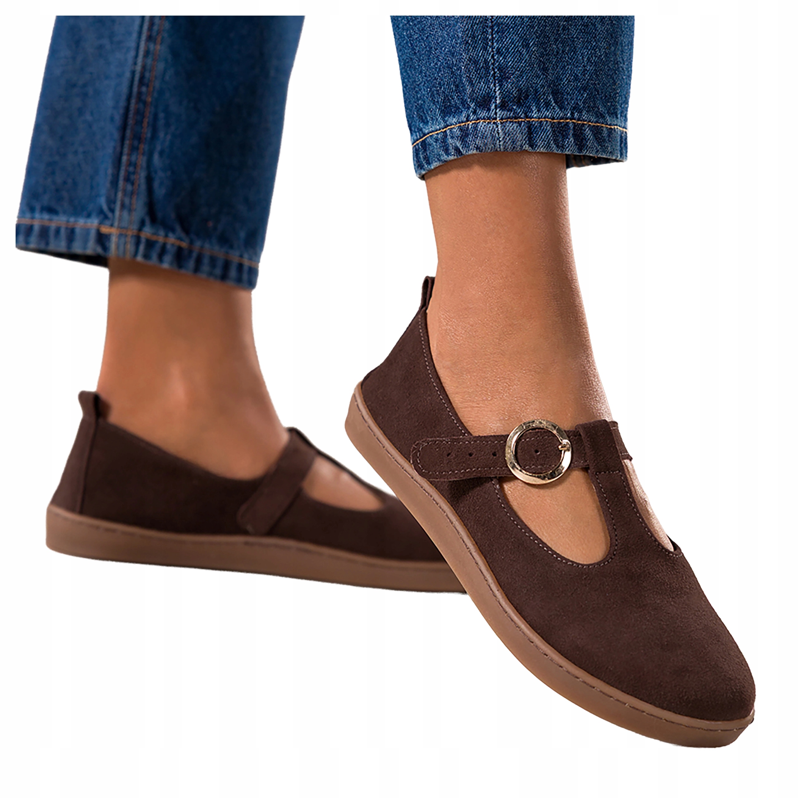 Čokoládové Barefoot Boty Dámské Semišové Pásek s koženým zapínáním, velikost 41