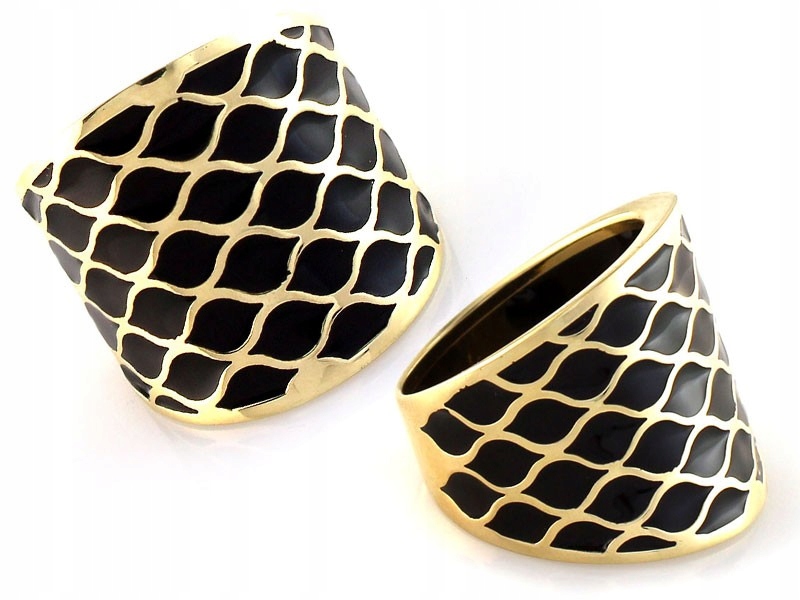 Zlatý prstýnek 585 14 kt široký zdobený černým smaltem 3.53 g, módní vzor