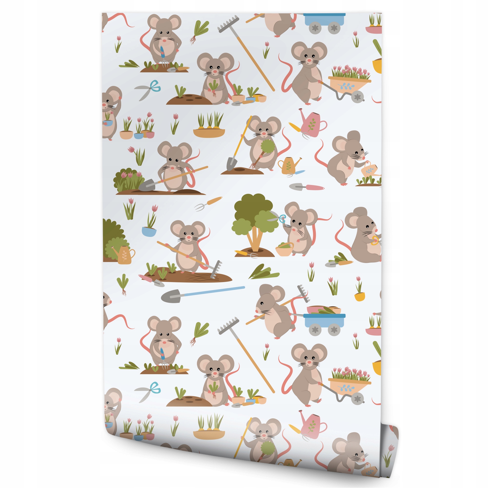 Tapeta do dětského pokoje myšky a rostlinky
