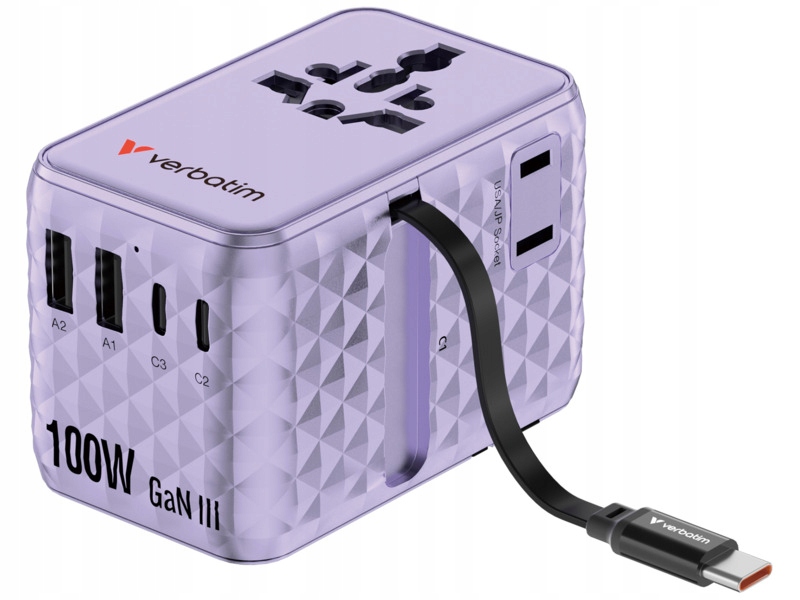 Adapter podróżny Verbatim Charge N Travel Purpurowy
