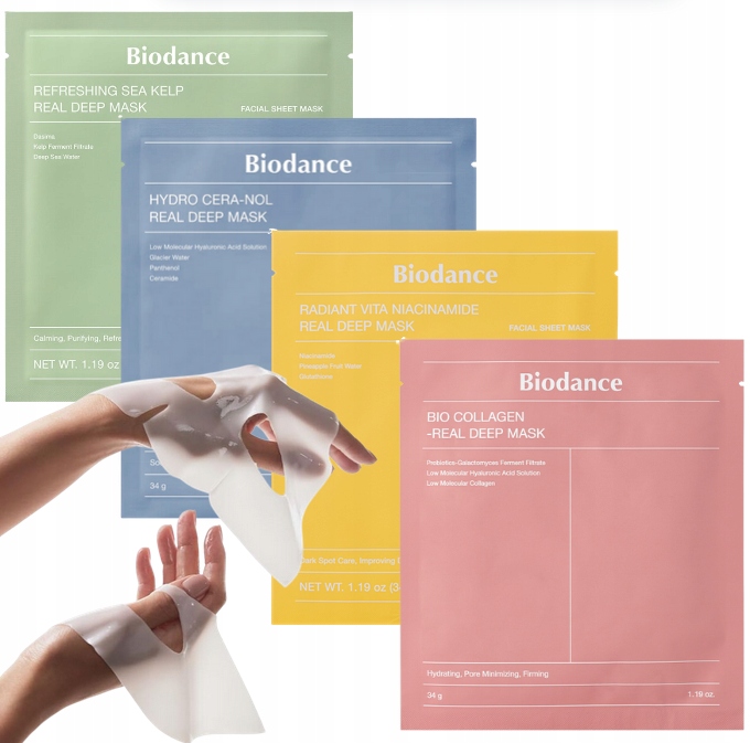 Biodance Bio Collagen+Hydro Cera+Refreshing+Radiant Maski 4szt Oryginalne