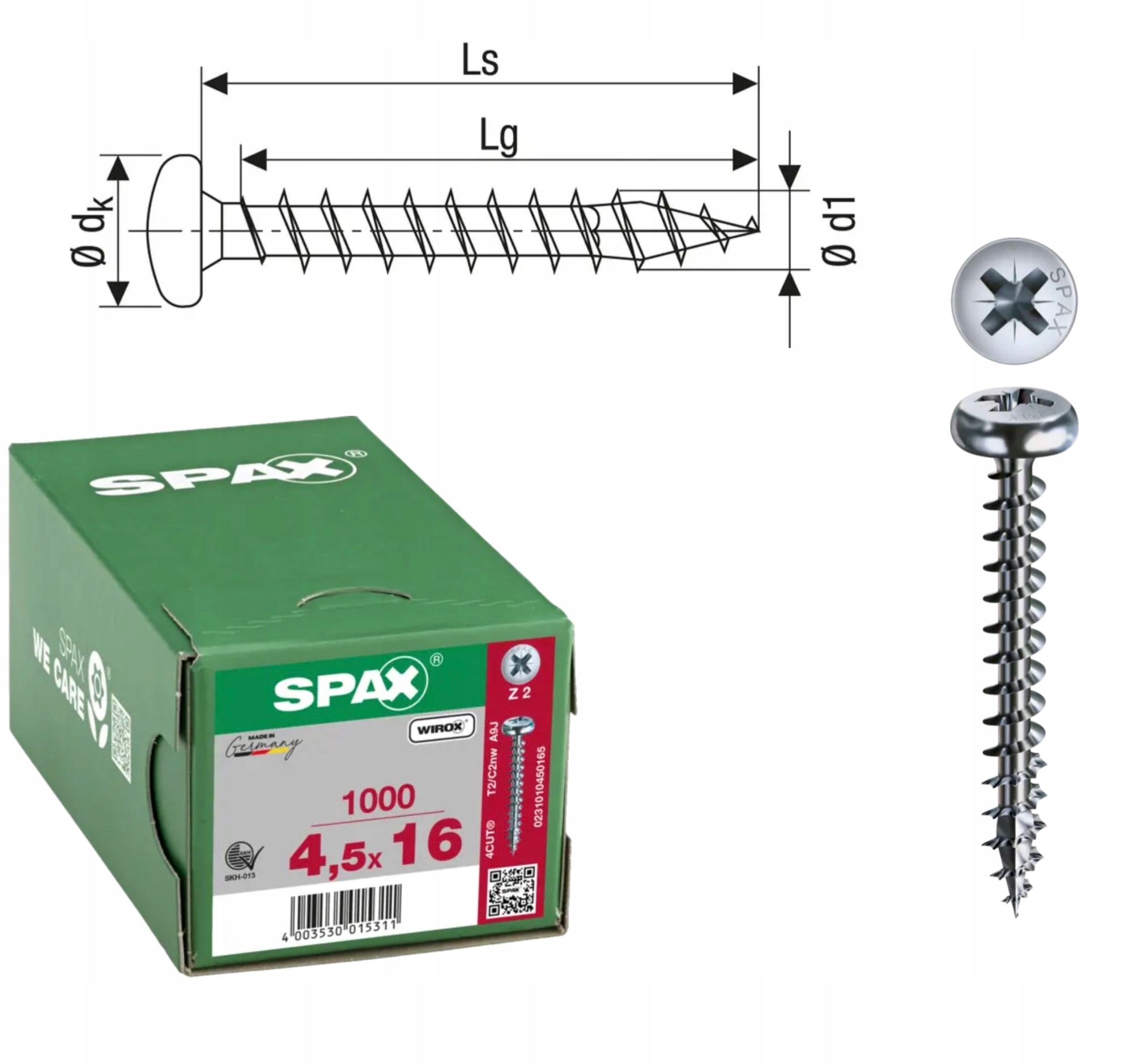 Univerzální vrut na dřevo spax 4,5 x 16 Wirox Hb 1000 ks