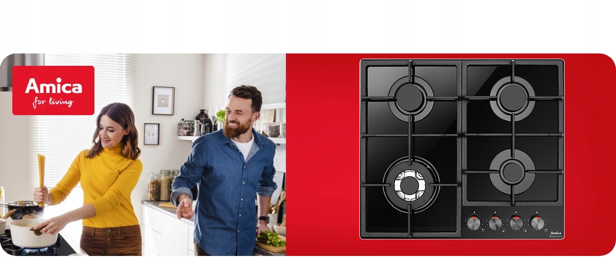 Płyta gazowa Amica PGCD6121ApFB CZARNE SZKŁO 60CM Głębokość produktu 52 cm