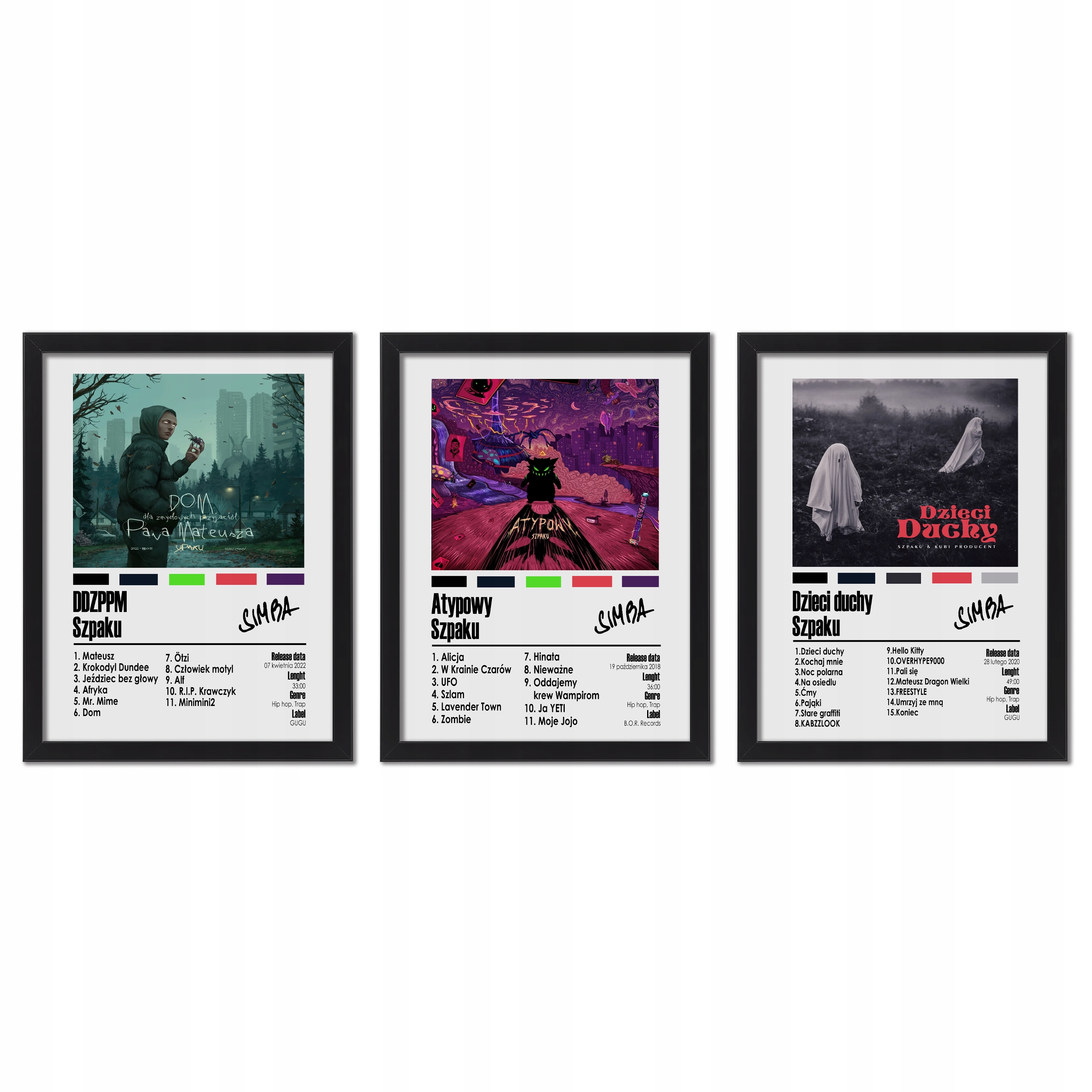 Szpaku trzy obrazy w ramce albumy muzyczne na ścianę 40x30 cm