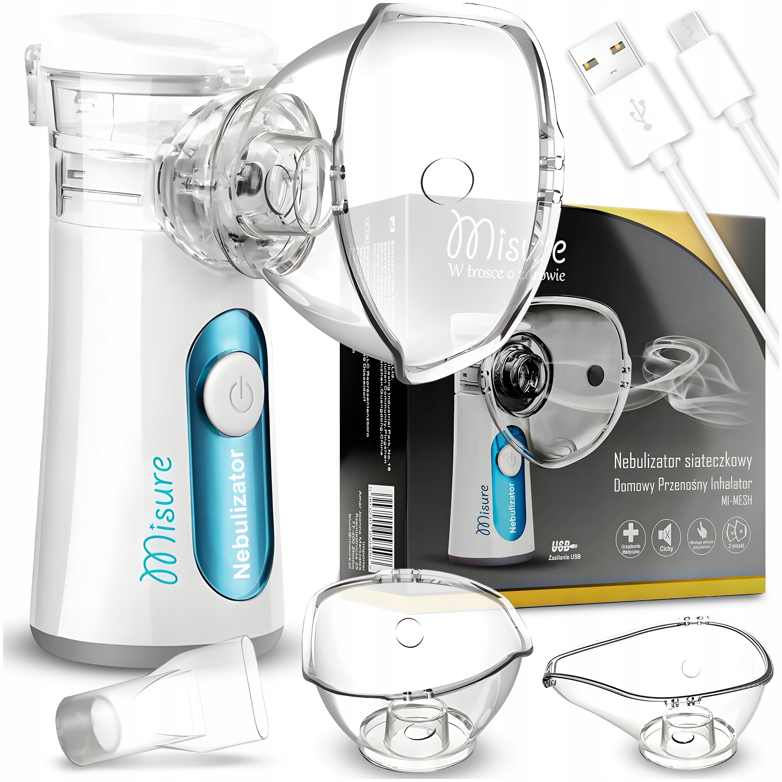 INHALATOR NEBULIZATOR PRZENOŚNY SIATECZKOWY DLA DOROSŁYCH I DZIECI MISURE