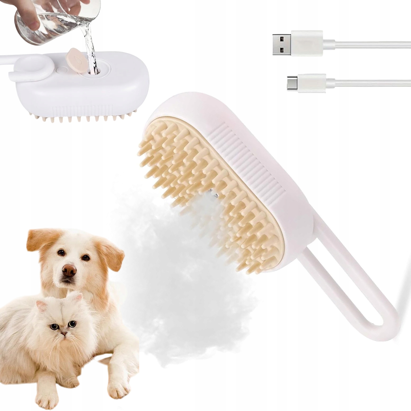 Levně Kartáč Pro Péči O Kočku A Psa, Parní, Samočistící, 3V1, Funkčnost