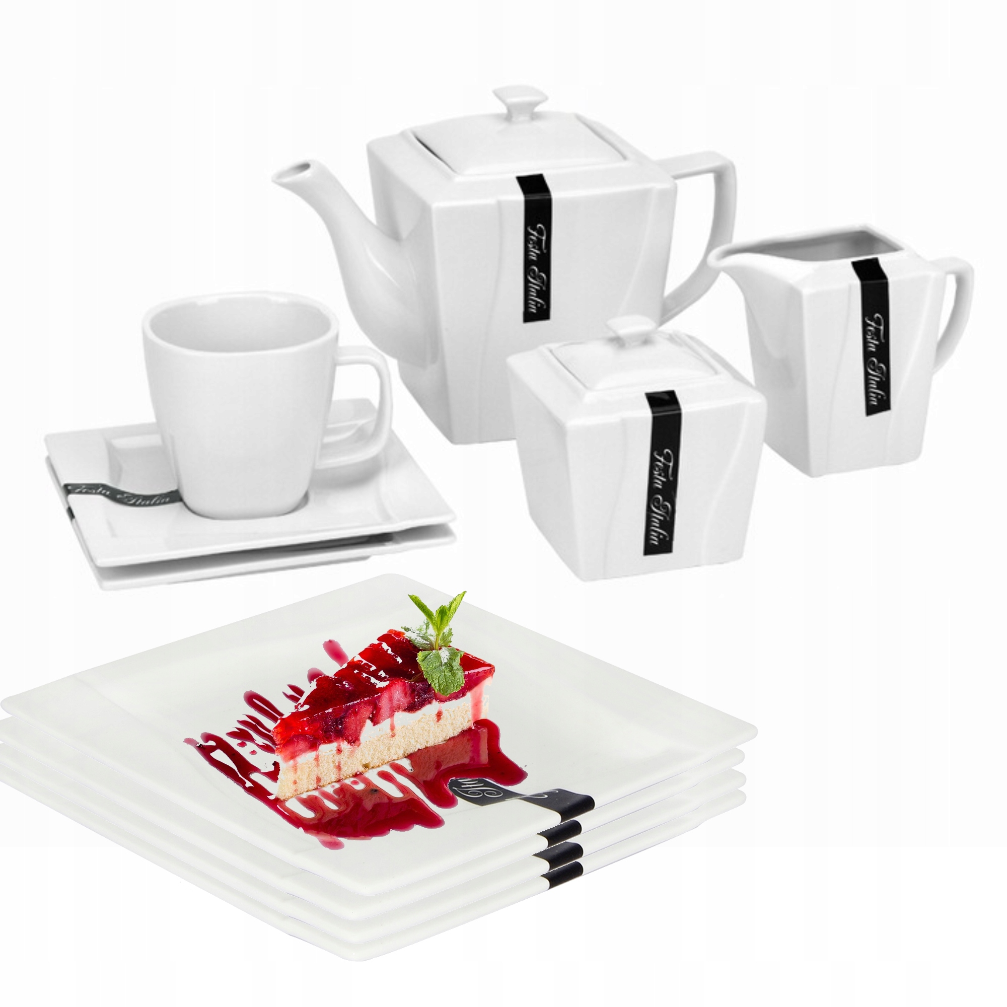 SERWIS Komplet HERBACIANO KAWOWY NA 6 OS 23 el KAWA HERBATA BIAŁA PORCELANA