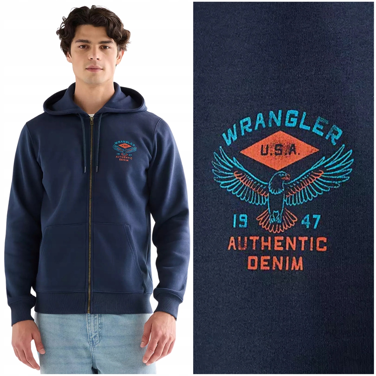 Wrangler Graphic Zip Hoodie Navy rozepínací bavlněná mikina s kapucí M