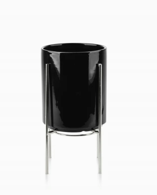 Květináč keramický Neva černý na stříbrných nožičkách