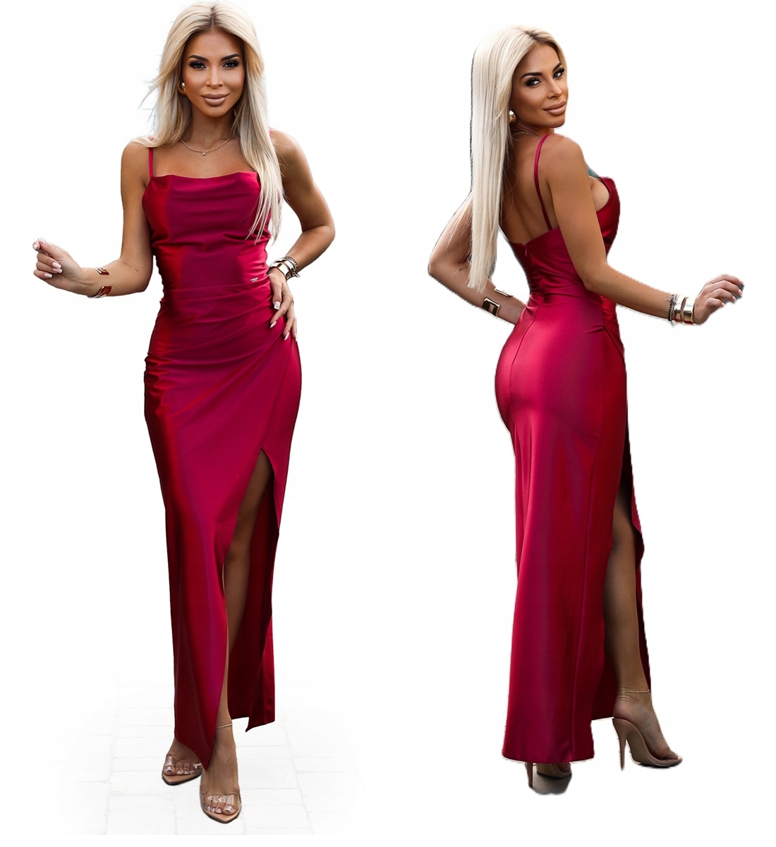 Saténová Karnevalová Sukně S Rozparkem Na Nohu, Malinová XL