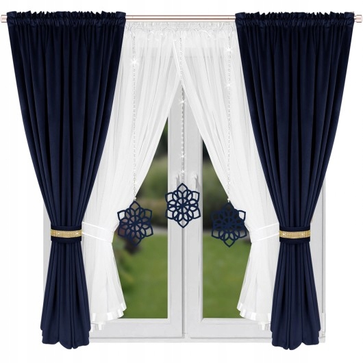 KOMPLET NA OKNO GRANATOWE ZASŁONY I FIRANY Z ZAWIESZKAMI