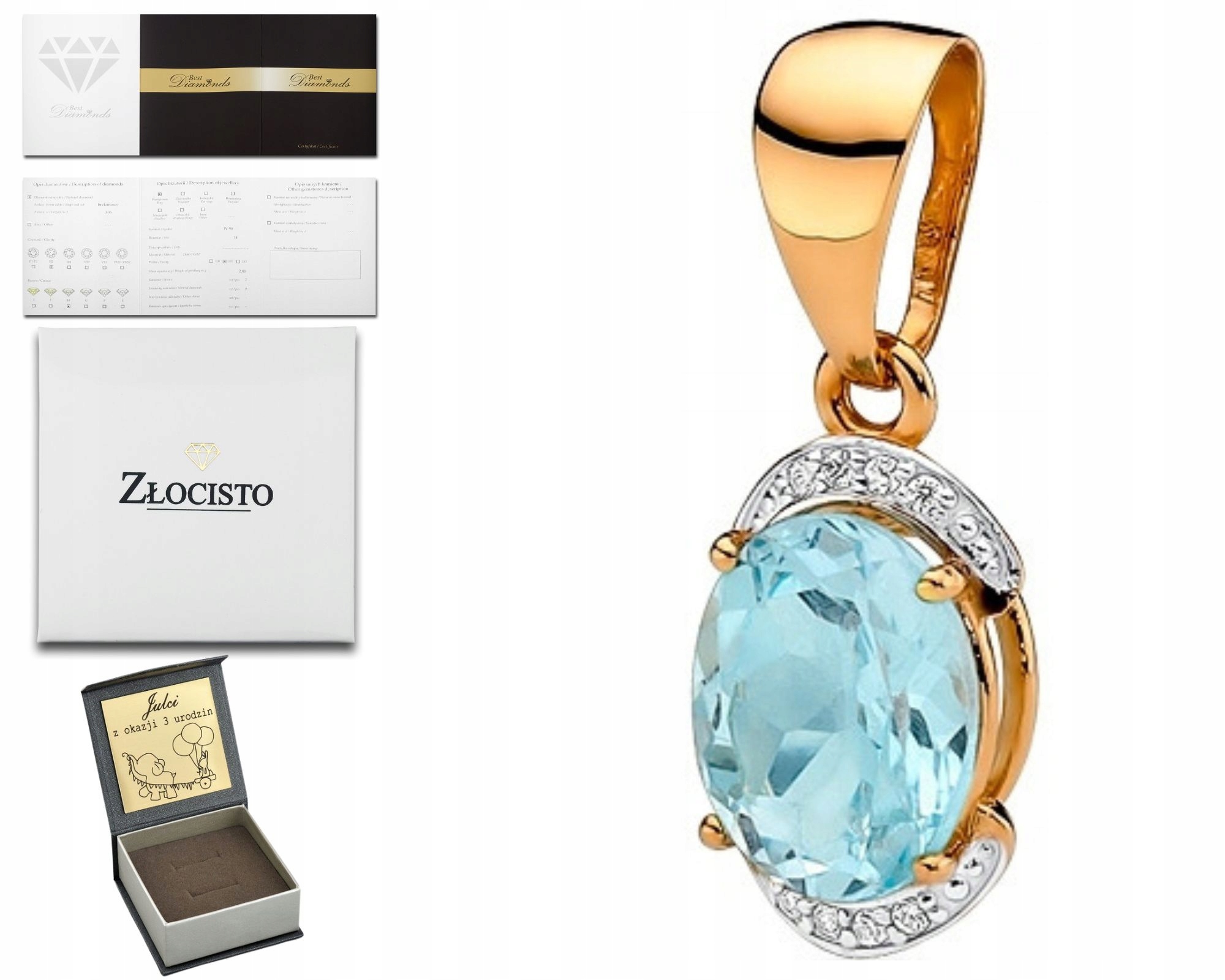 Růžové Zlato Přívěsek S Briliantem Topaz Přívěsek