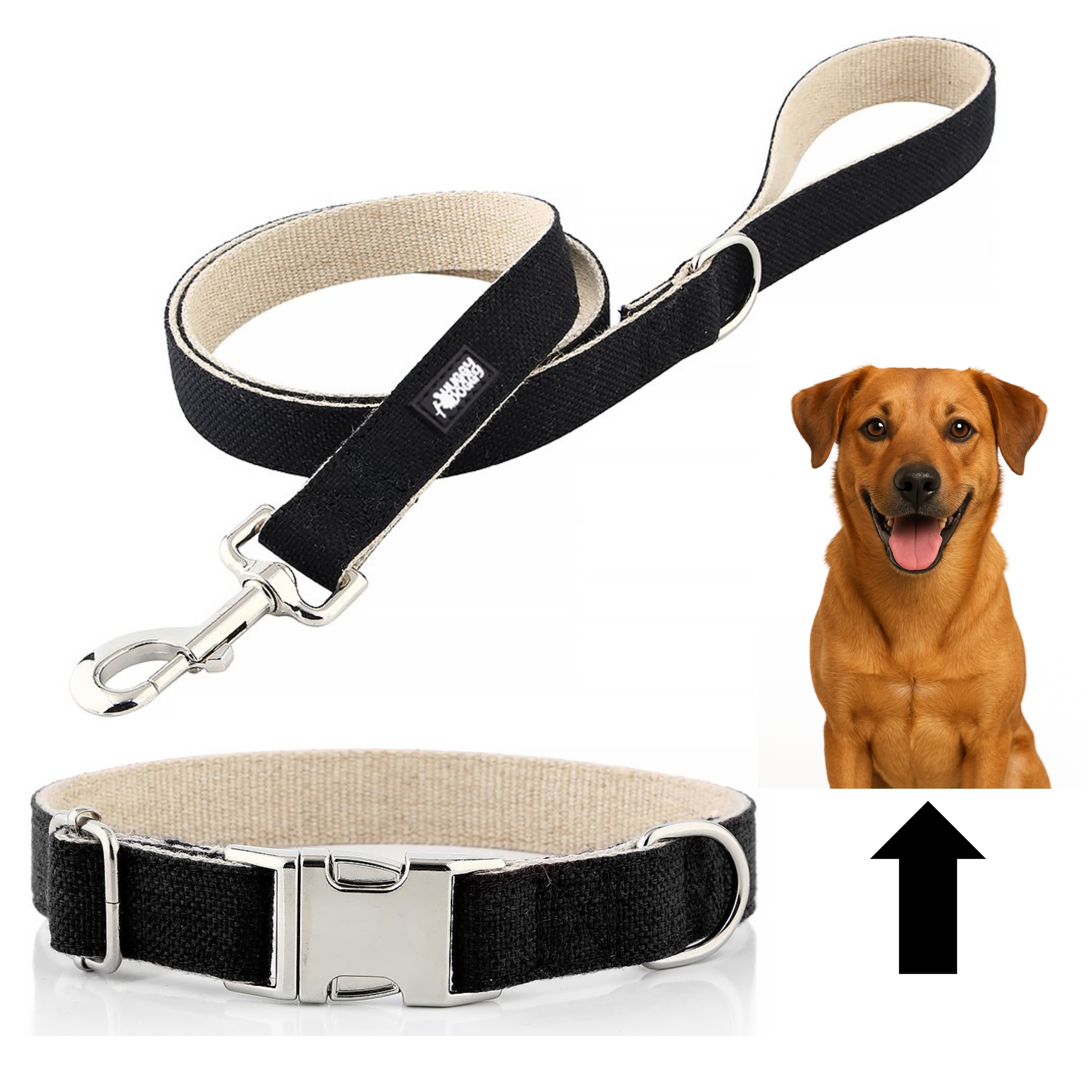 Levně Vodítko a obojek pro psa, silná sada 2v1 z materiálu Huggy Doggy černá S