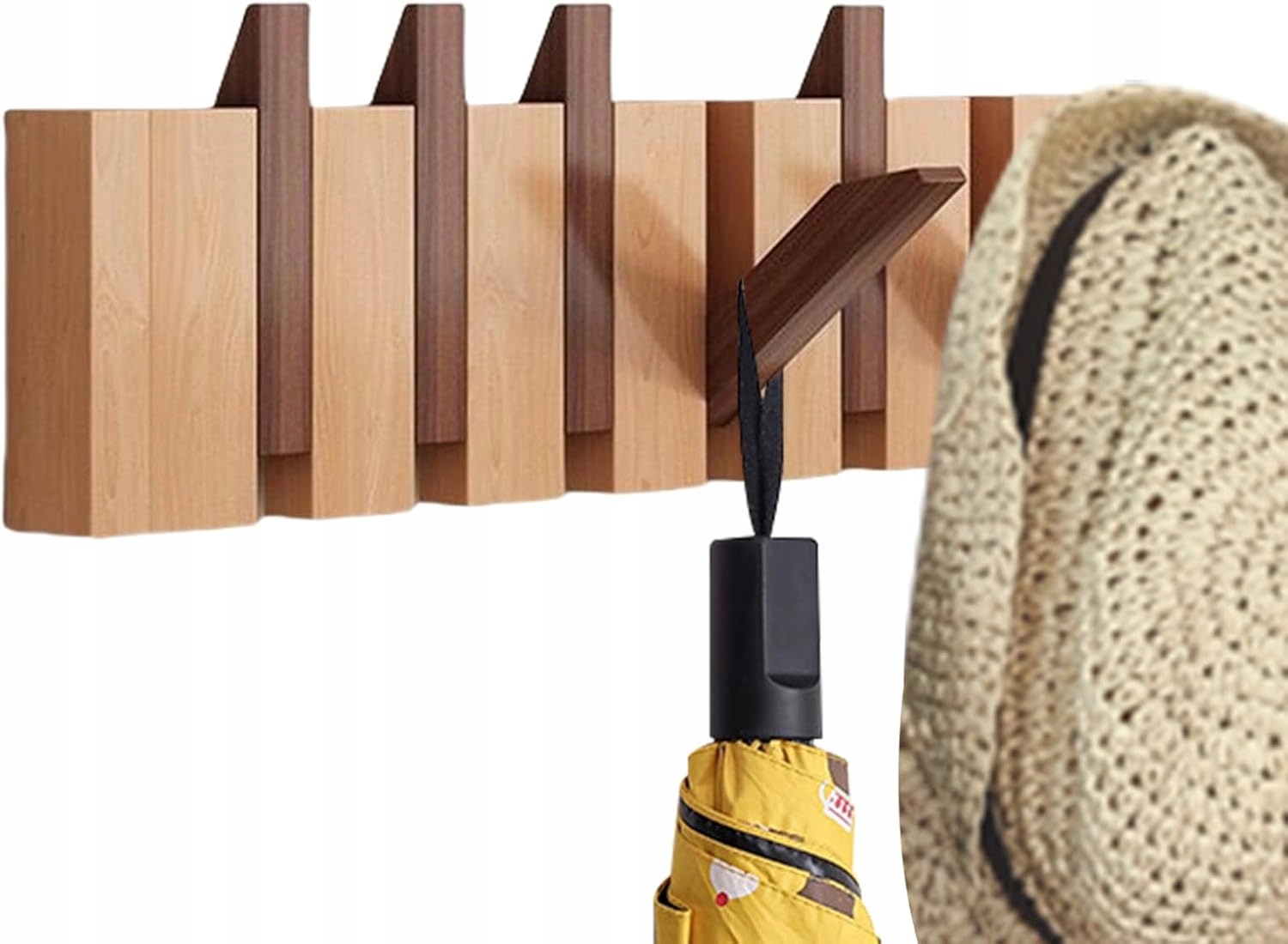 Dřevěný nástěnný věšák s 6 magnetickými háčky do předsíně