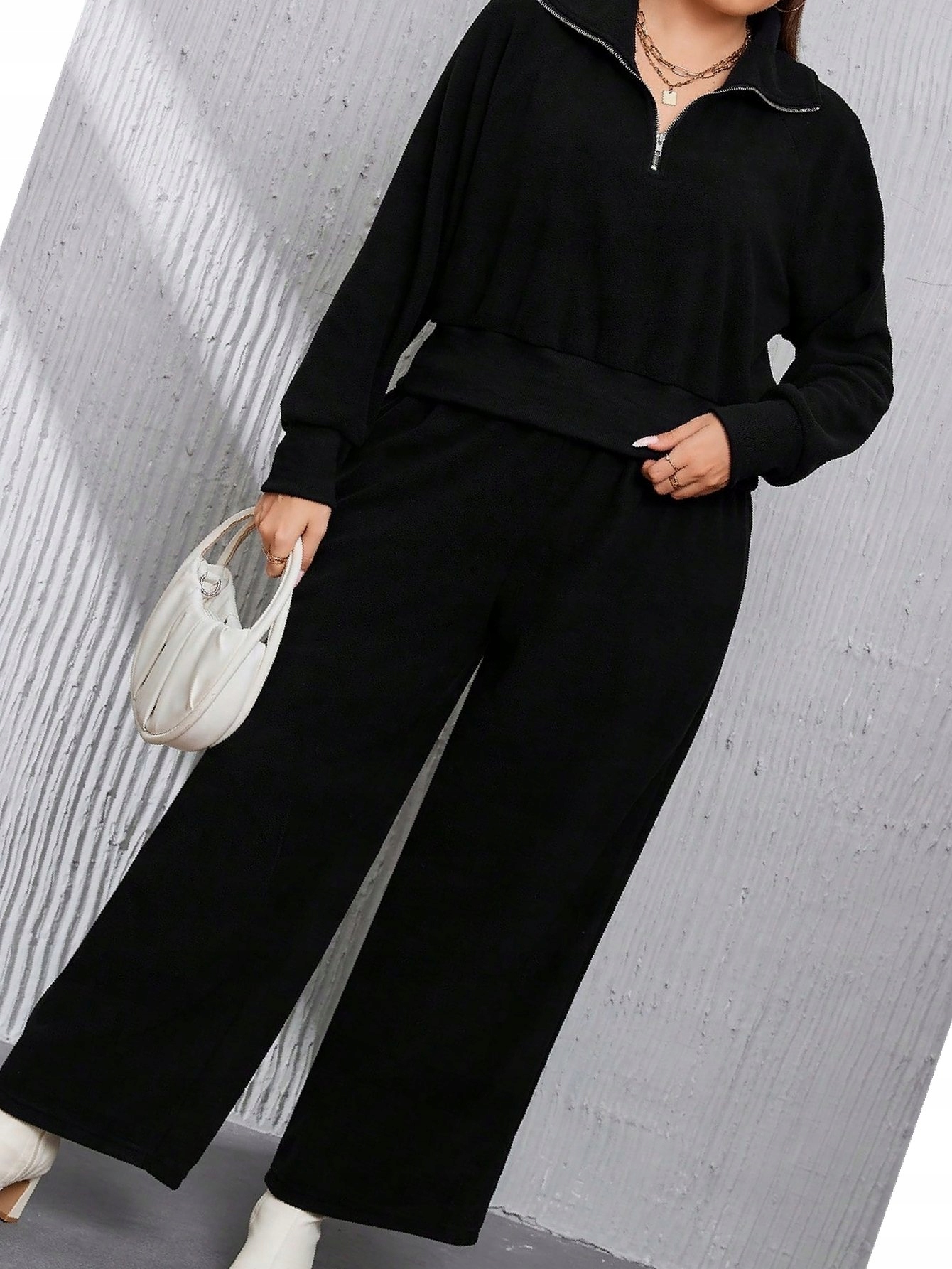 Teplákovka Dámský komplet na každý den Černý Fleecový Volný XXL 44