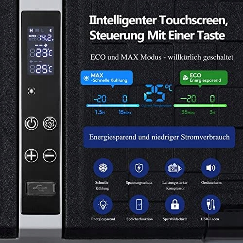 AAOBOSI Lodówka samochodowa kompresorowa 57L sterowanie aplikacją, 12/24V Klasa efektywności energetycznej brak