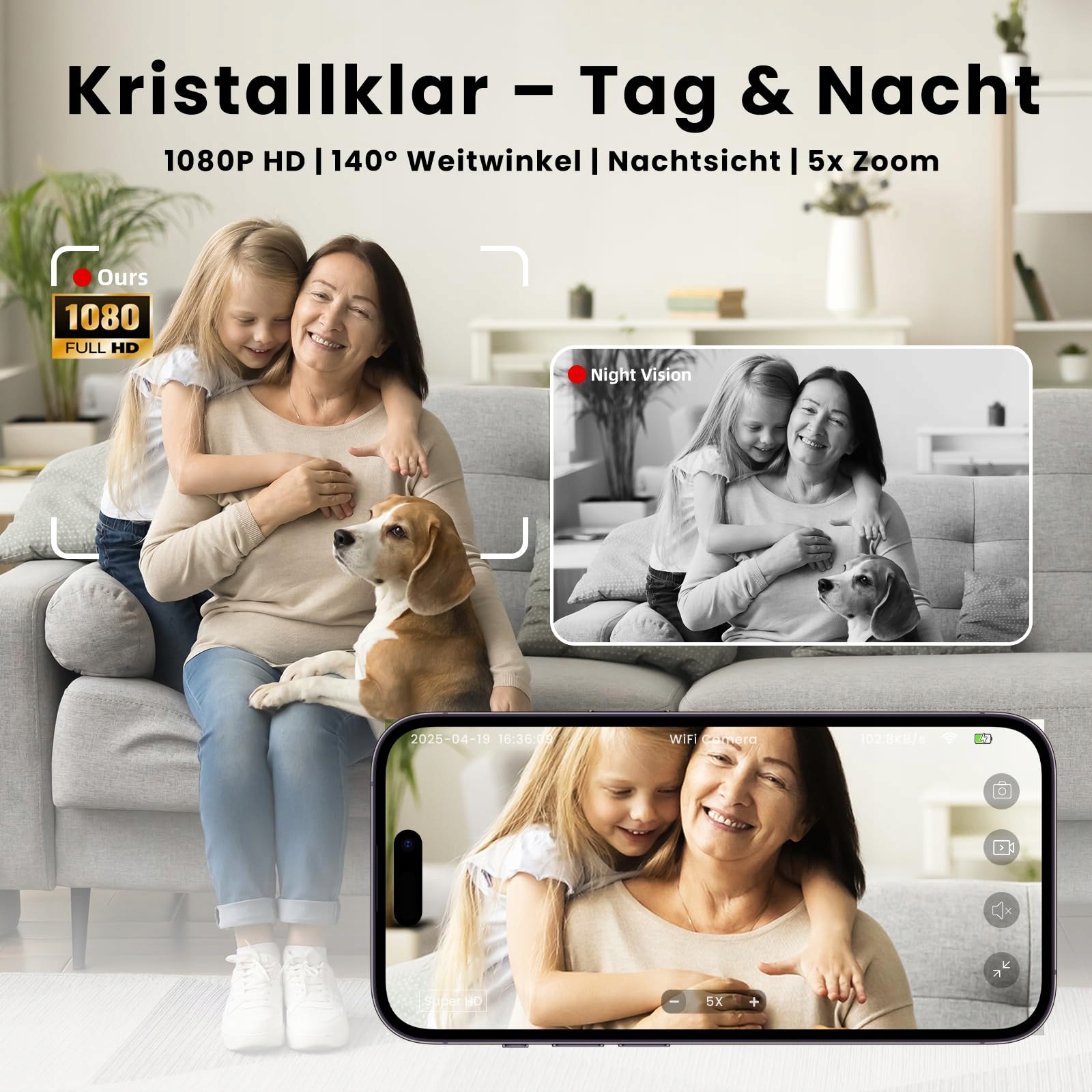HYCENCY Mini Kamera WiFi 1080P HD Kamera Zabezpieczająca z Widokiem Nocnym — miniatura 3
