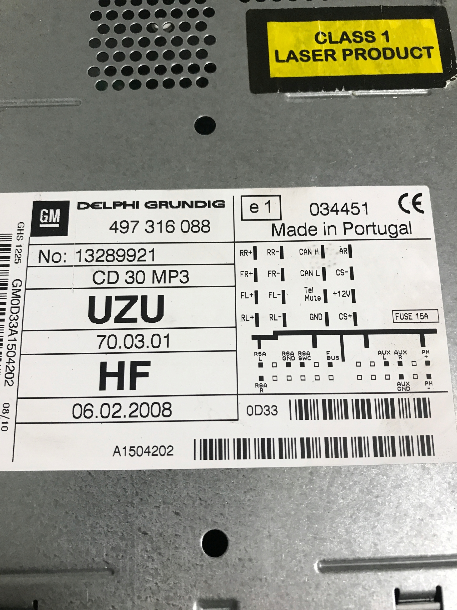 RADIO CD OPEL CORSA D 13289921