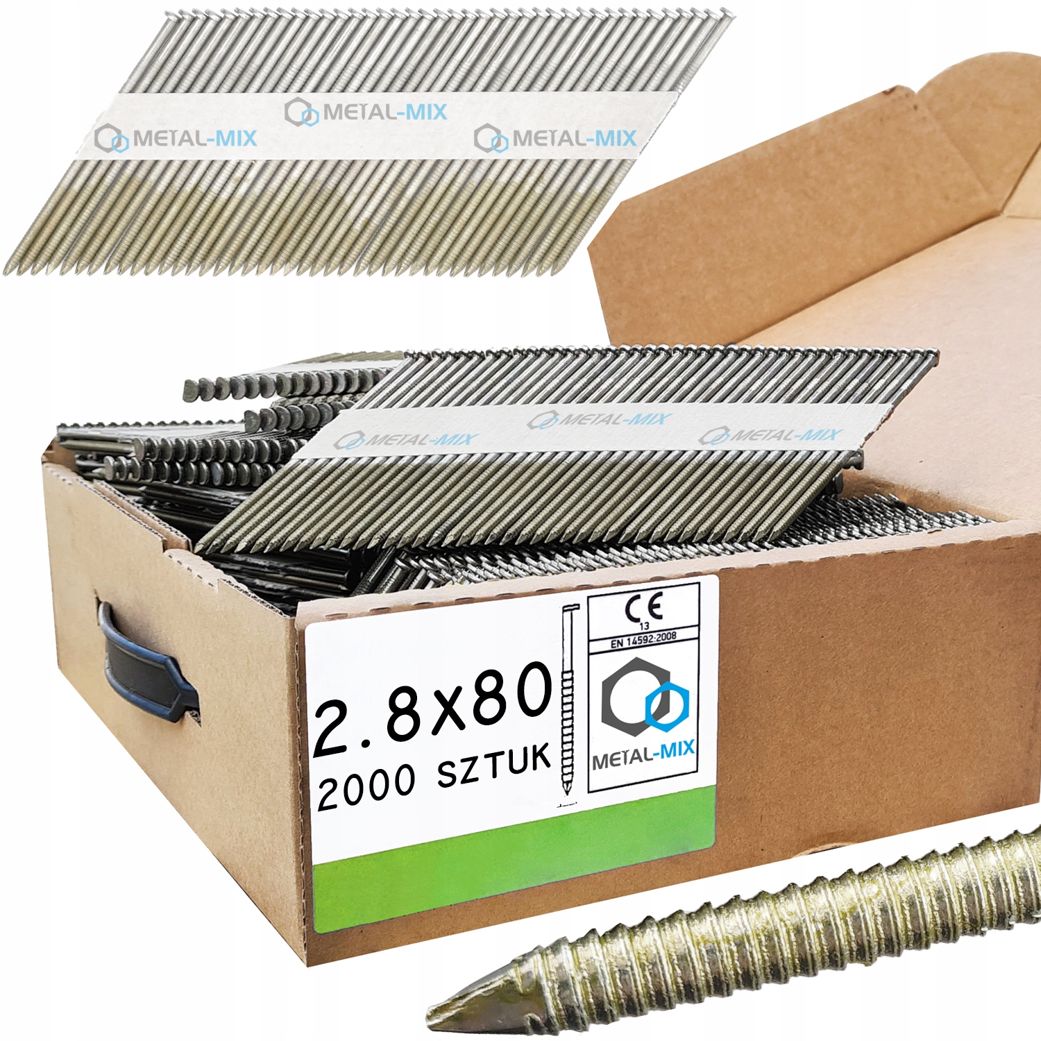 Kroužkové Hřebíky Na Papíře 34° Pro Hřebíkovačku 80 mm 2,8 x 80 2000kusů