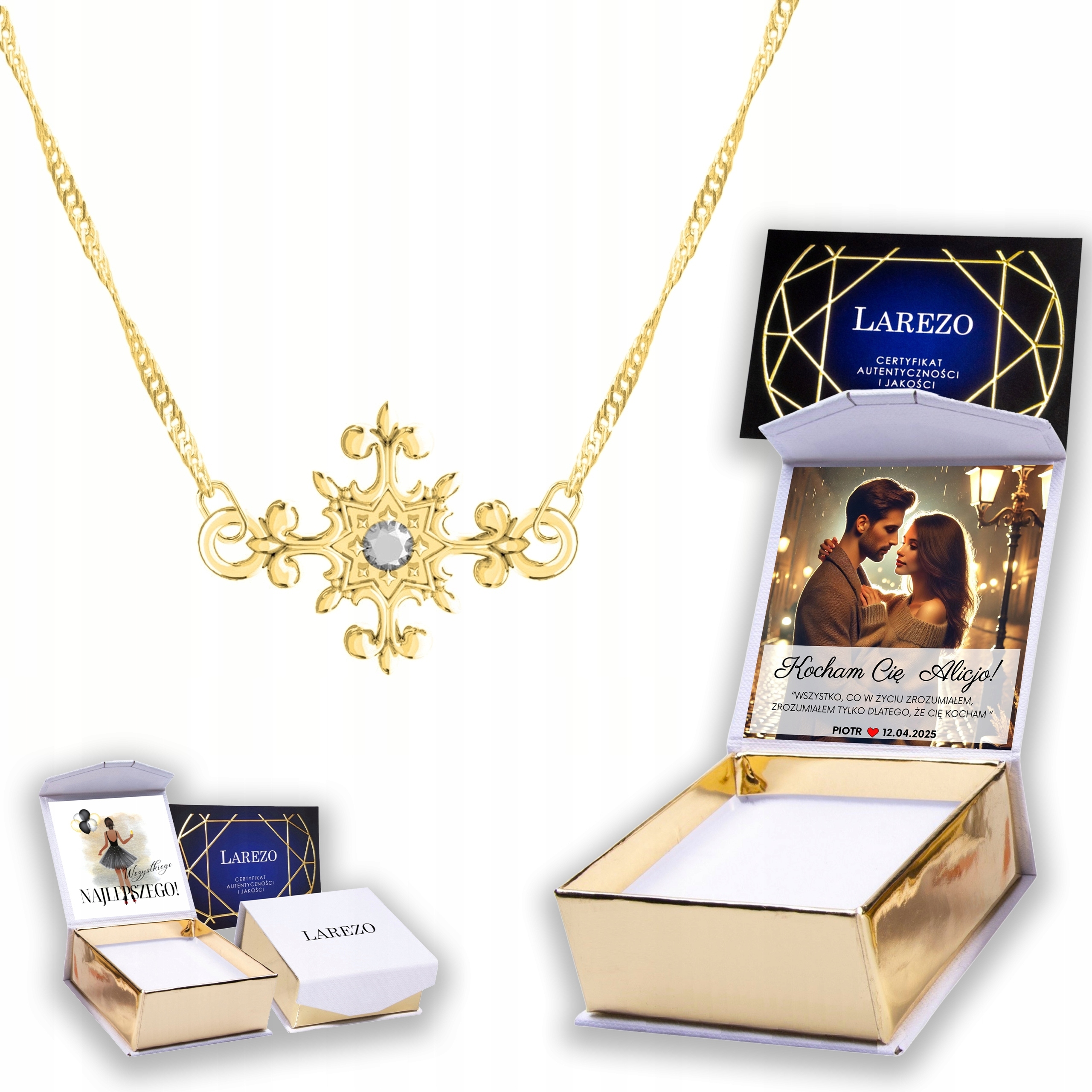 Zlatý náhrdelník 925 Ozdobný s křížem Velký křížek Kříž Potisk