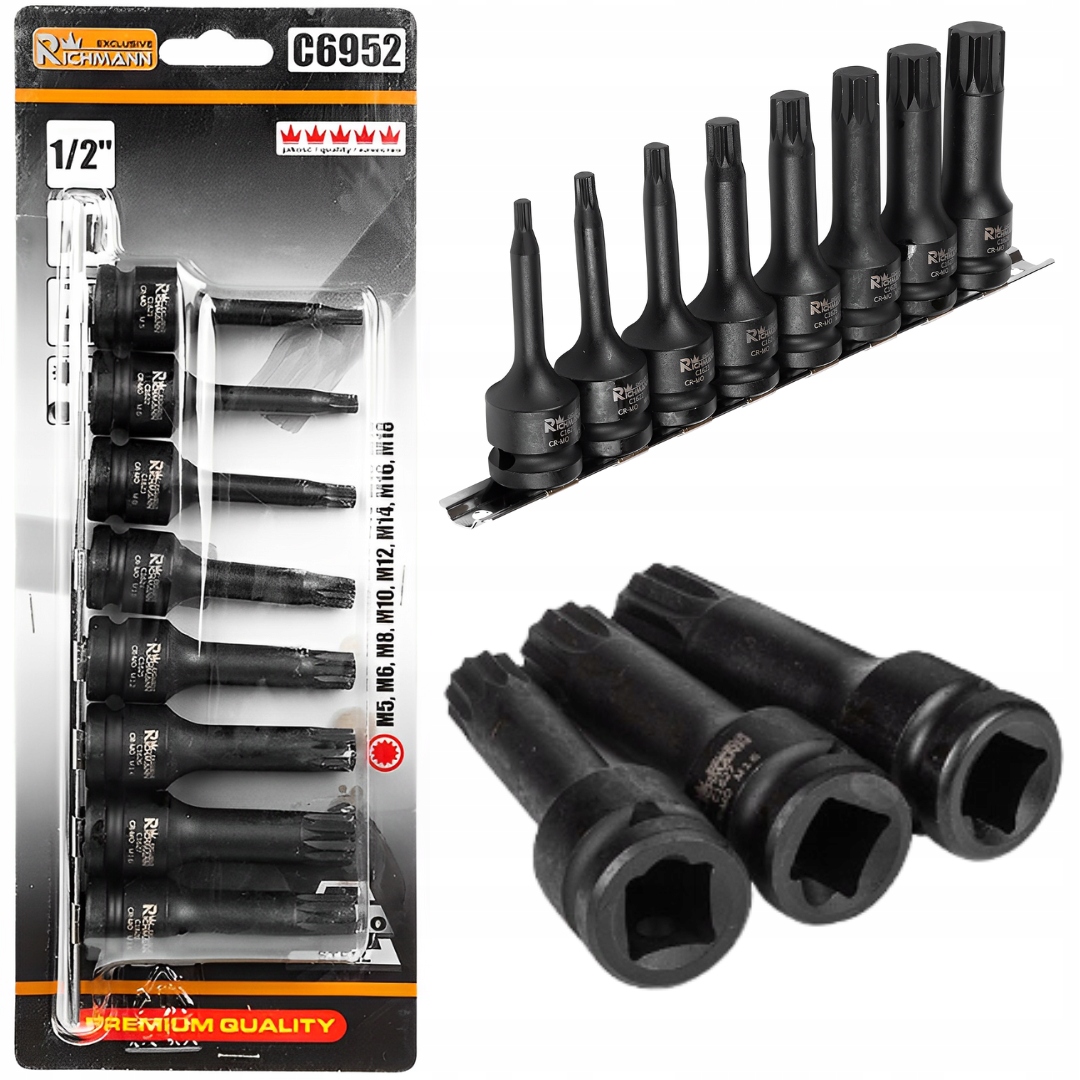 Zestaw Klucze Nasadki Spline Udarowe M5-M18 78MM 1/2'' 8 El. Mocne Richmann