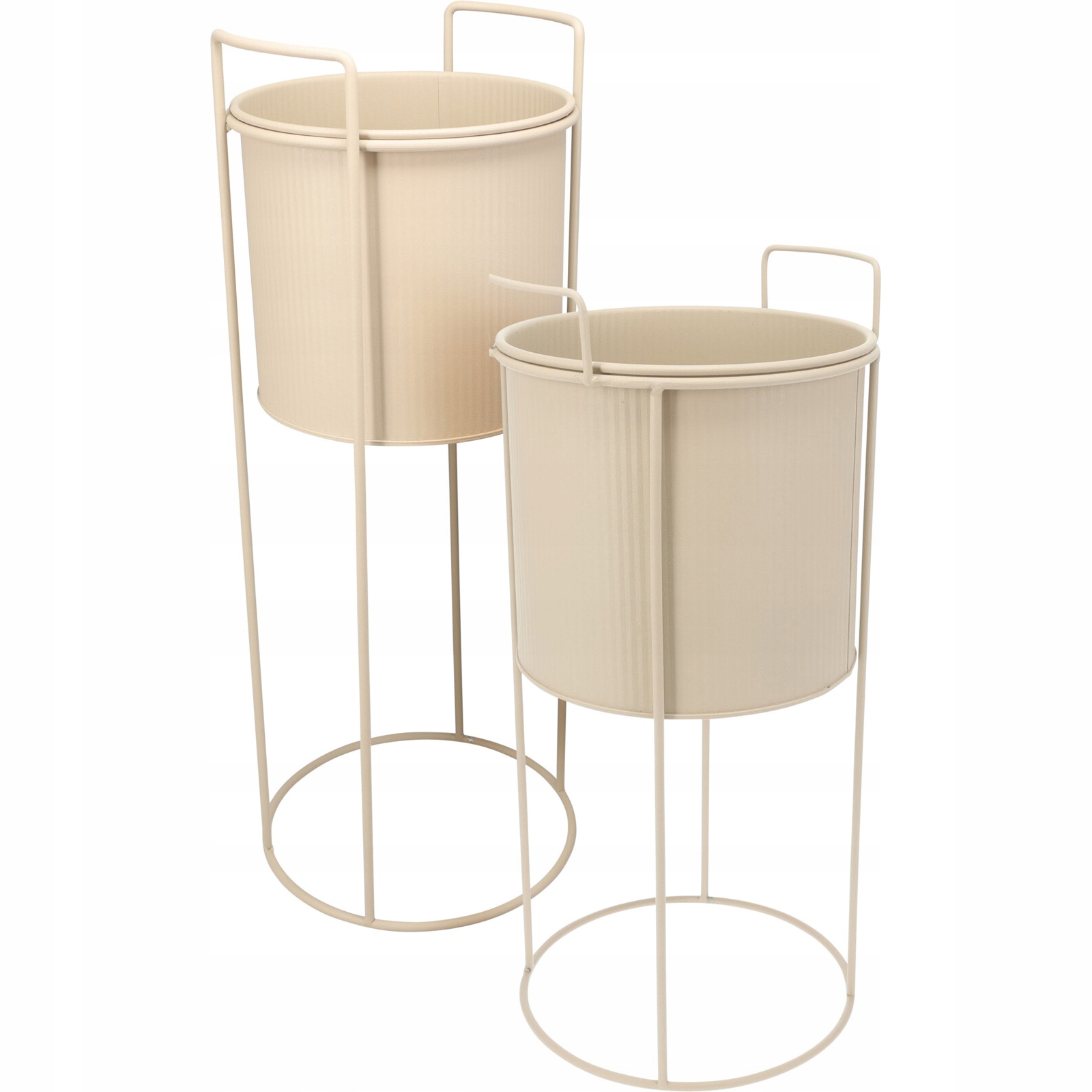 Kwietniki Metalowe Beżowe 2 Sztuki Wysokość 40 & 50,8 CM Ø 18,5 & 18,7 CM