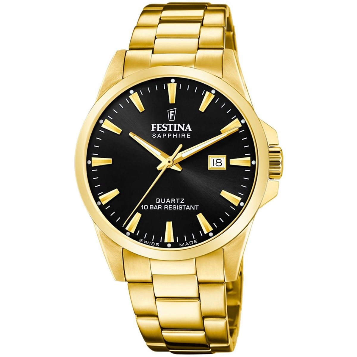 Festina Swiss Made pánské hodinky zlaté s černým ciferníkem 20044/6