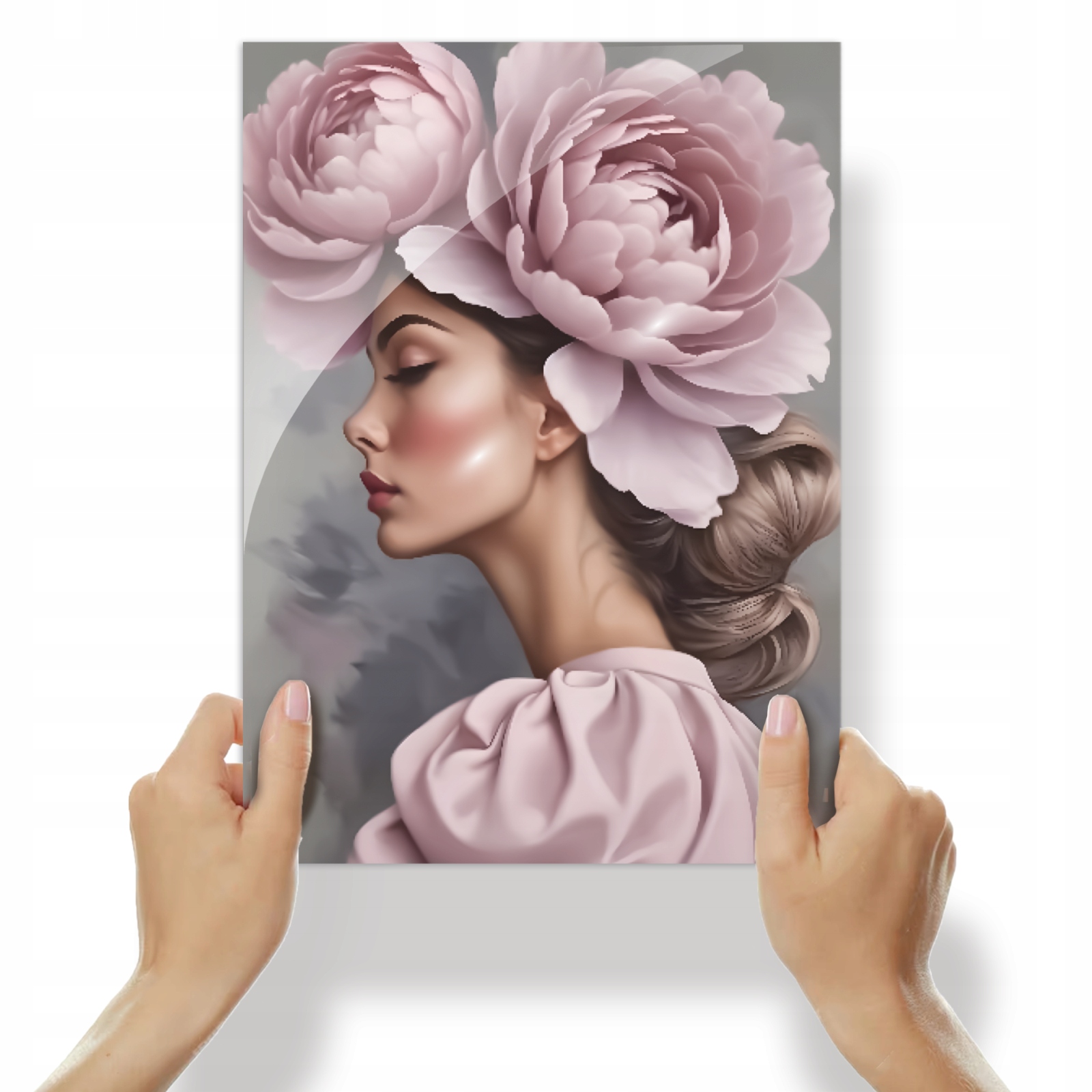 Obraz s motivem Žena S Pivoňkami, do jídelny, ložnice na plexiskle 50x70