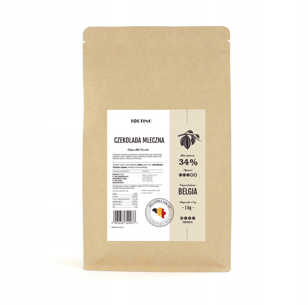 Levně Čokoláda mléčná belgická 36% 1 kg Tortino