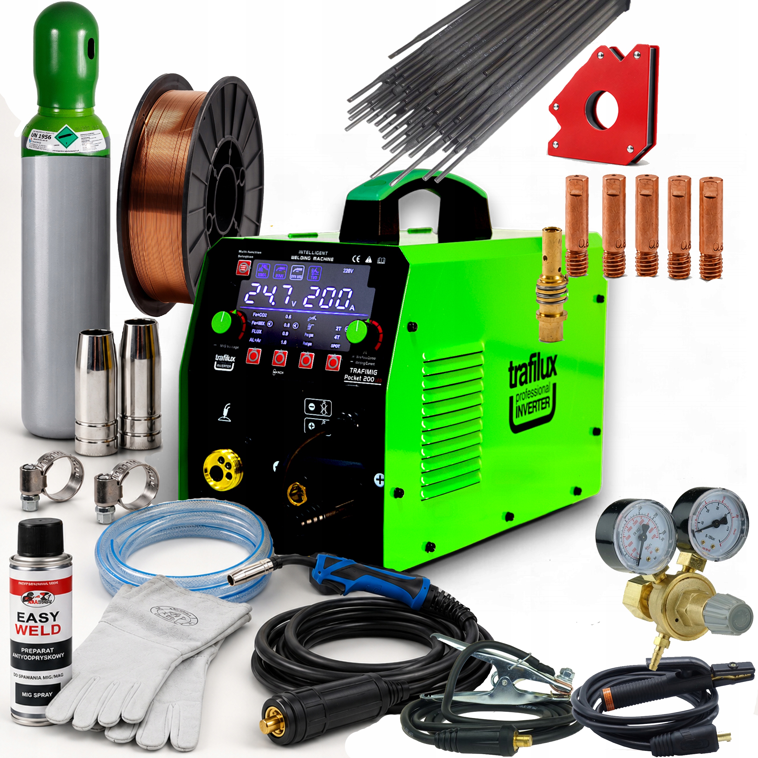 Svařovací stroj Trafimig Pocket 200 Synergie Mig/mag Mma Tig Lift Flux Set 3