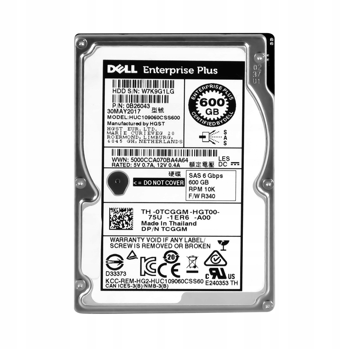 Dell 0TCGGM 600GB 10K 64MB SAS-2 2.5'' HUC109060CSS600
