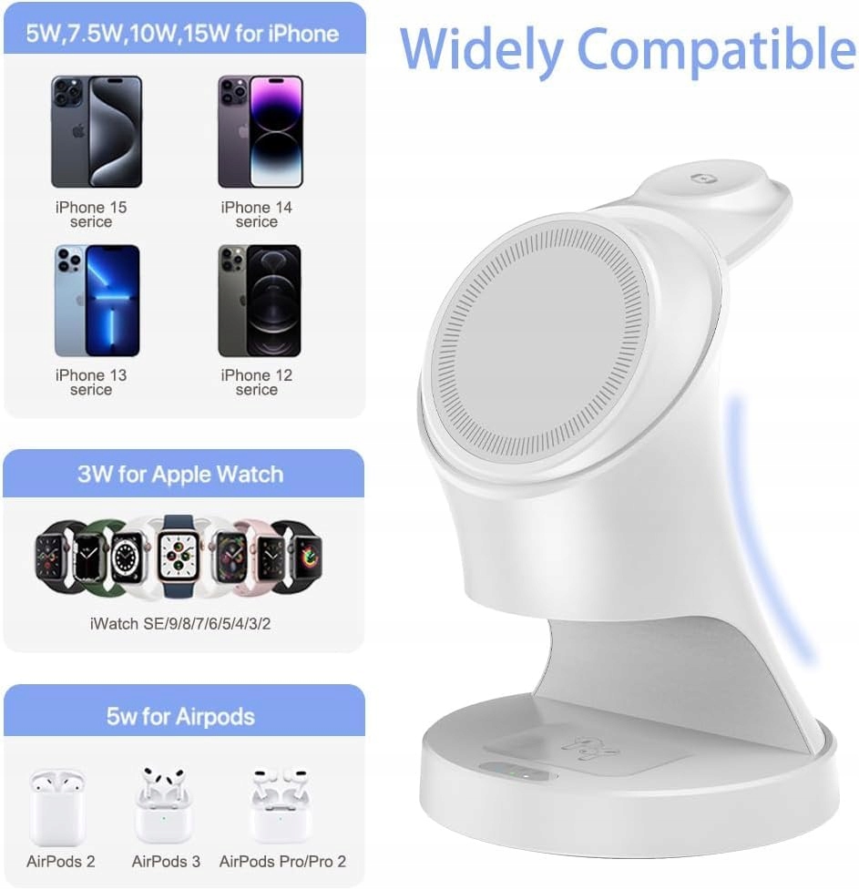 SHORT VERSION: 3W1 ŁADOWARKA BEZPRZEWODOWA DO IPHONE WATCH AIRPODS BIAŁA — miniatura 3